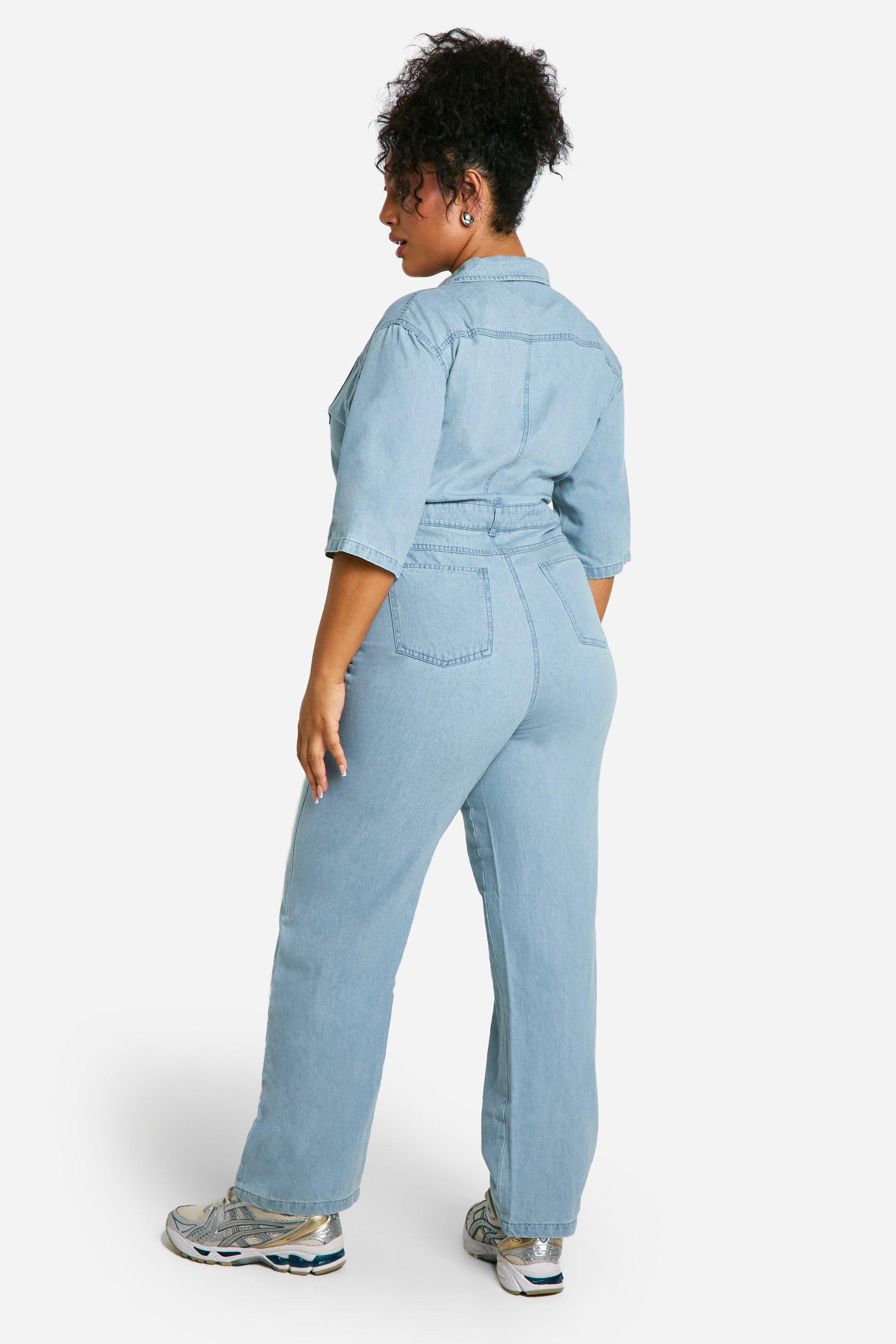 Plus Short Sleeve Denim Boilersuit boohoo